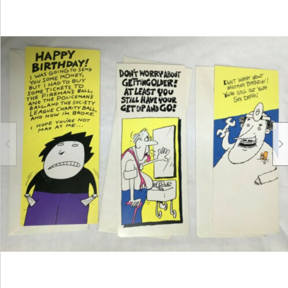 3 Hi Brows Adult Humor Birthday Cards Carlton Canada Unused Raunchy Cartoon